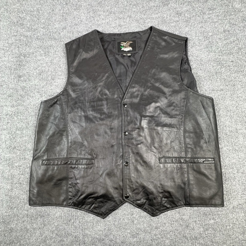 Jamin Leather Vest Mens 5XL Black Leather Snap Front Biker Motorcycle Lined